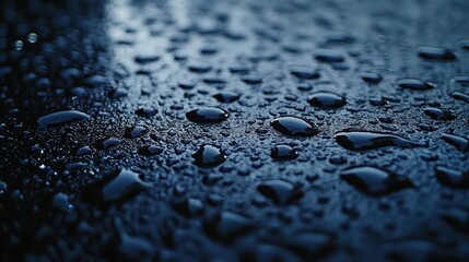 Poster - Close-up of water droplets on a dark surface.