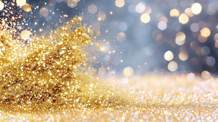 Poster - Glitter and Gold Sparkle with Bokeh Effect Creating a Magical Background