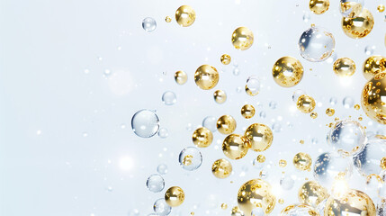 Poster - Bubbles with golden and clear elements sparkling in light creating a mesmerizing background