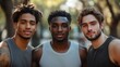 ©  Dreamy Shots - Athletic men posing after training, close-up portrait of young sports team outdoors, fitness, teamwork, sportswear, summer, camaraderie, competitive, health, athletic build, smiling athletes