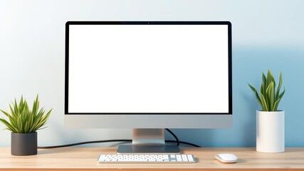 Wall Mural - Desktop vector mockup with blank screen for adding custom designs or branding, empty, desktop, branding