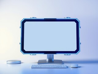 Wall Mural - Laptop mock up with see-through screen on white background, device, electronic, digital