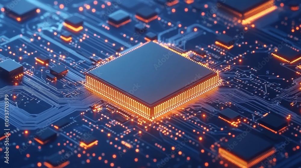 A digital isometric tech background featuring an abstract circuit board ...