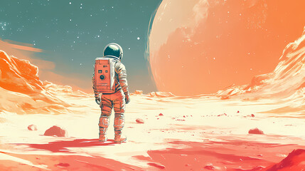 solitary astronaut in vast space environment illustration. space wanderer voyage. illustration