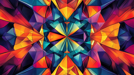Kaleidoscope of vibrant colors and intricate shapes creating a captivating geometric pattern.high quality image