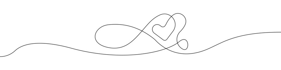 Wall Mural - Infinity sign icon line continuous drawing vector. One line Infinity sign icon vector background. Infinity sign icon. Continuous outline of a Infinity with heart sign.