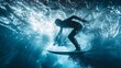 © neirfy - Experience the Thrills of Dynamic Underwater Surfing Action Enhanced by Brilliant Sunlight and Rolling Waves