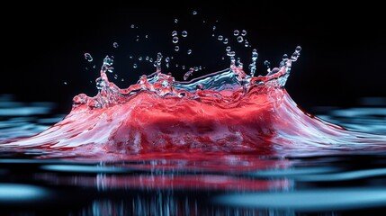 Poster - Red liquid crown splash on dark surface.