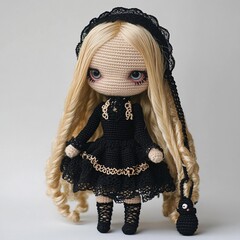 Nice halloween gothic girl witch doll crocheted made of yarn wool beautiful holiday picture handmade decor design art creative craft