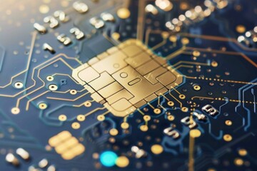 Poster - Closeup of an electronic microchip showing modern technology on a circuit board