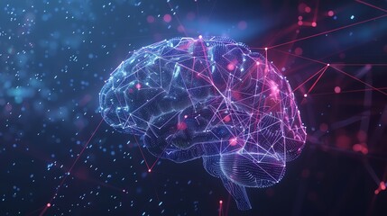 Poster - A digital illustration of a human brain, with glowing lines and particles representing neural connections.