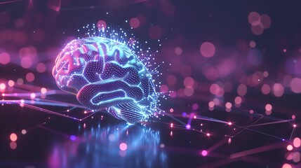 Poster - A glowing, digital illustration of the human brain.