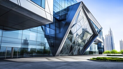 Poster - Modern architectural structure with a unique geometric design and glass facades.