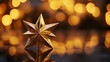 © YoursTrulyPhotos - shimmering gold star decoration rests on a sparkling surface, reflecting light and symbolizing hope, achievement, and celebration, often used during festive occasions like Christmas or New Year