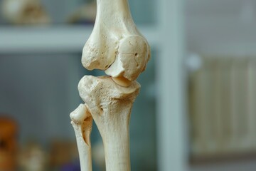 Poster - Close up of an artificial human knee joint, highlighting its components and structure for educational purposes