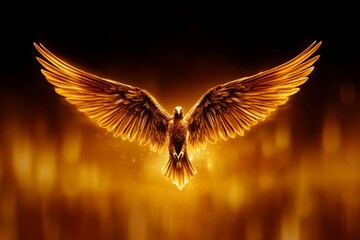 Poster - Angel flying through a golden storm, their wings creating a trail of light and scattering darkness