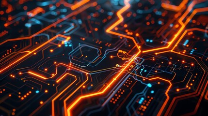Poster - A futuristic, abstract representation of a circuit board with glowing lines and nodes.