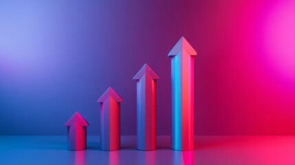Poster - abstract representation of growth and success with ascending bars and arrows in vibrant blue and pin