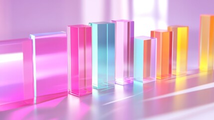 Aufkleber - Colorful translucent geometric shapes in soft lighting create a vibrant and modern backdrop for various design themes, showcasing a playful blend of pink, blue, and orange hues.