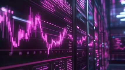 Leinwandbilder - Futuristic Data Visualization in Neon Pink Colors with Graphs and Charts for Financial Analysis and Technology Background Concepts