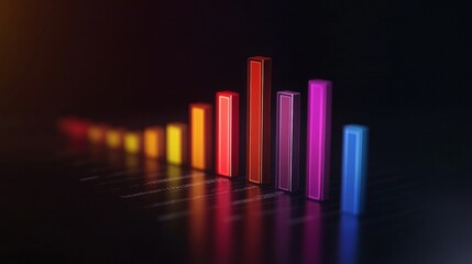 Fototapete - Colorful 3D Bar Graph on Dark Background Representing Data Visualization and Analysis with Vibrant Shades of Red, Purple, and Blue for Business Insights and Reports