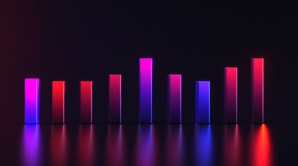 Poster - Colorful Neon Bar Graph on a Dark Background Representing Data Growth, Business Success, and Technology Trends