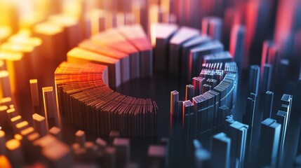 Poster - Abstract Digital Data Visualization with Colorful Bars and Pie Chart Design Depicting Business Growth and Analytical Insights in a Futuristic Style