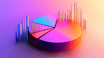 Poster - Colorful 3D Pie Chart and Bar Graph Visualization for Data Analysis and Business Presentation with a Gradient Background