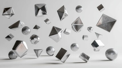 Poster - Captivating display of realistic floating geometric shapes in an abstract environment for stunning visual impact