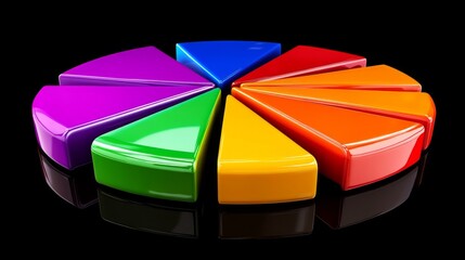 Aufkleber - Colorful Pie Chart Segments Displayed on a Black Background, Representing Diversity in Statistics, Data Visualization, and Creative Design Concepts