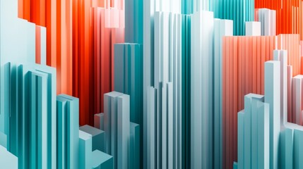 Aufkleber - Abstract 3D Visualization of Geometric Shapes in Vibrant Red, Blue, and White Tones Creating a Modern Cityscape Effect for Artistic and Design Backgrounds