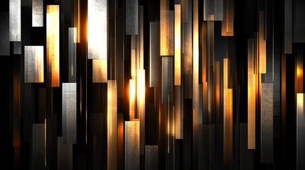 Aufkleber - Abstract Metallic Background with Vertical Panels Reflecting Light, Creating a Striking Pattern of Shadows and Warm Tones in a Modern Design Aesthetic