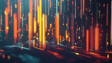 Poster - Abstract Digital Lines and Glowing Particles Creating a Futuristic Background for Technology, Innovation, and Data Visualization Concepts in a Vibrant Color Palette