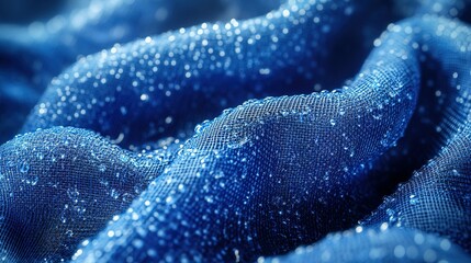 Blue Fabric Draped With Water Droplets