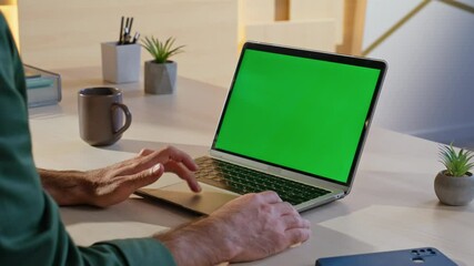 Wall Mural - Manager browsing website mockup laptop at modern remote workspace closeup.