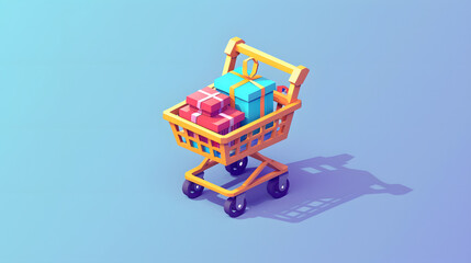 Wall Mural - Shopping Cart icon interface isometric Cartoon 3D