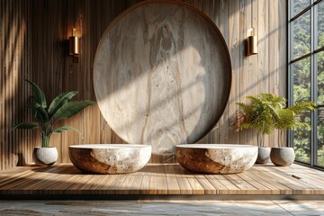 Poster - Minimalist Stone and Wood Podium for Product Display