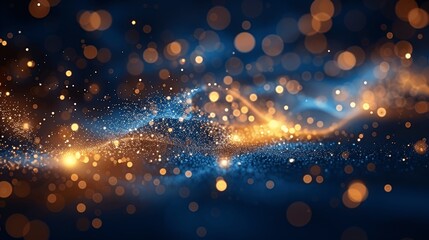 Poster - Golden Bokeh Lights on Navy Blue Background