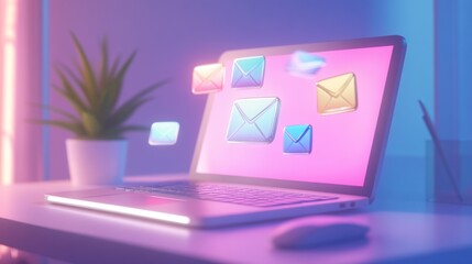 Laptop with Colorful Email Notifications