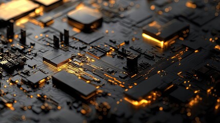 Poster - Close-up of a Circuit Board with Glowing Lines