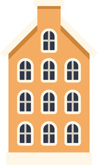 Poster - tall narrow orange urban house with snow on its roof, featuring many windows, illustrating the conce