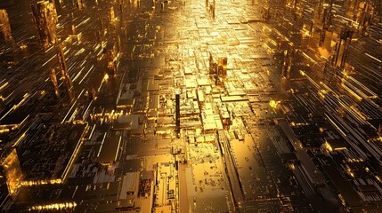 Poster - golden cityscape of abstract geometric shapes