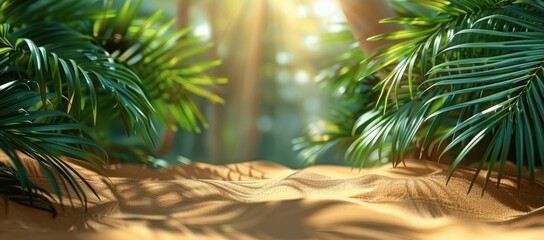 Poster - Palm Leaf Shadows on Sandy Beach Background for Design Projects