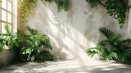Poster - White Wall with Plant Leaf Shadow - Minimal Abstract Background for Product Presentation