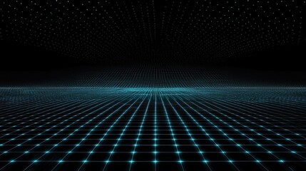 Poster - Abstract Cyberspace with Glowing Grid and Starry Sky