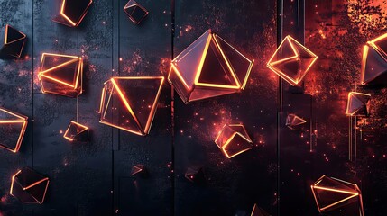 Poster - Glowing Orange Geometric Shapes on a Dark Background