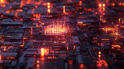 Poster - Abstract Circuit Board with Red and Orange Lights