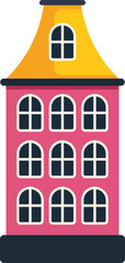Poster - this vector illustration features a pink apartment building facade with a yellow roof, perfect for r
