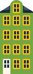 Poster - green narrow dutch building facade with gable roof, typical dutch architecture, flat style