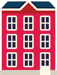 Poster - simple vector illustration of a tall red building with many windows, perfect for representing apartm